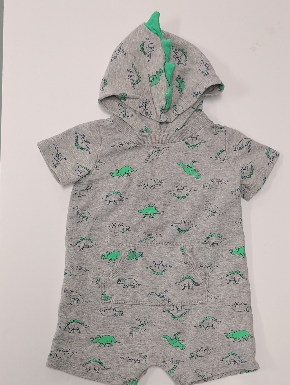 Carter's Gray Hooded Dino Romper with Green Accents